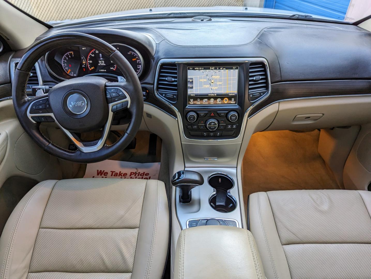 2014 White /Nepal Tan Jeep Grand Cherokee (1C4RJFCGXEC) with an 3.6L V6 DOHC 24V engine, Automatic transmission, located at 603 Amelia Street, Plymouth, MI, 48170, (734) 459-5520, 42.378841, -83.464546 - Vehicles shown by appointment - Please call ahead - 734-459-5520, text 734-658-4573 or contact us via our web site at: http://www.selectmotors.com for complete Inventory, Photos, Videos and FREE Carfax Reports. 2014 Jeep Grand Cherokee Overland, Bright White/Nepal Tan interior, 116K miles, all wh - Photo#10